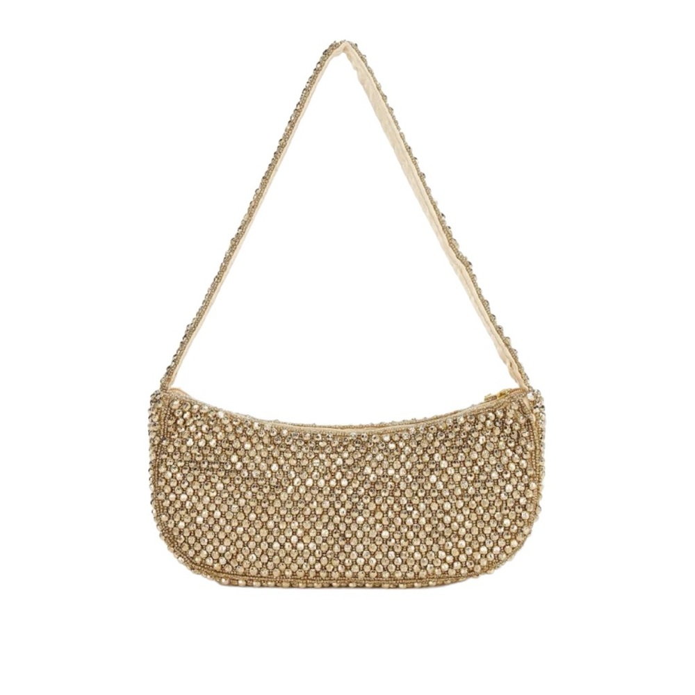 Landry Beaded Baguette vegan leather shoulder bag gold
